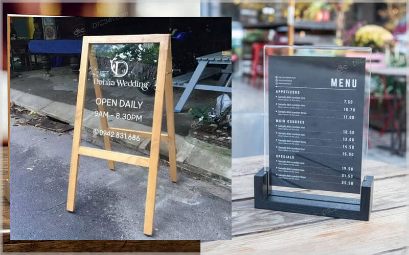 Standee gỗ được sử dụng rộng rãi trong các nhà hàng tiệc cưới